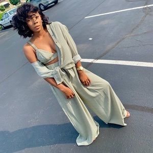 Three Piece Green Polka Dot Coord Set